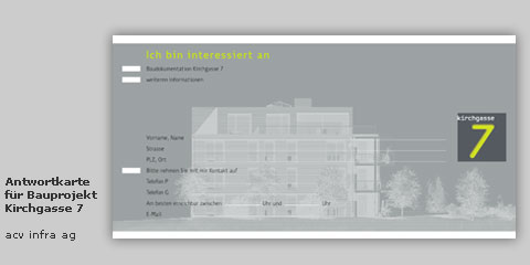 Antwortkarte f&uuml;r Bauprojekt Kirchgasse 7, acv infra ag, Buchs
